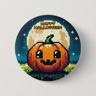 8-bit Halloween pumpkin under the moon 6 Cm Round Badge