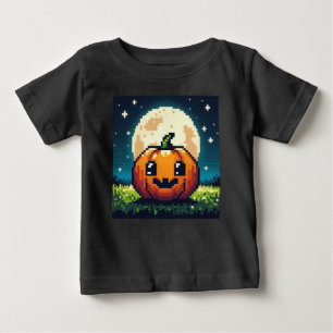 8-bit Halloween pumpkin under the moon Baby T-Shirt