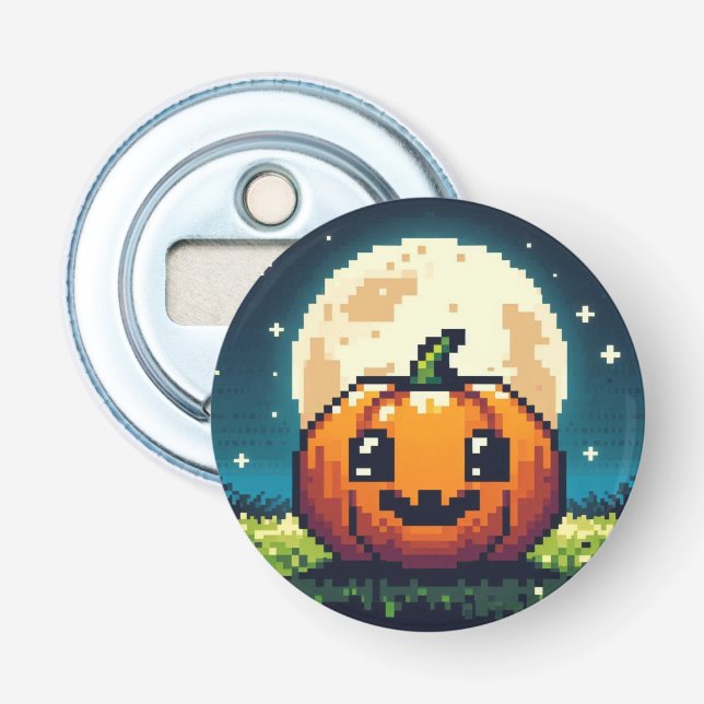 8-bit Halloween pumpkin under the moon Bottle Opener (Front)