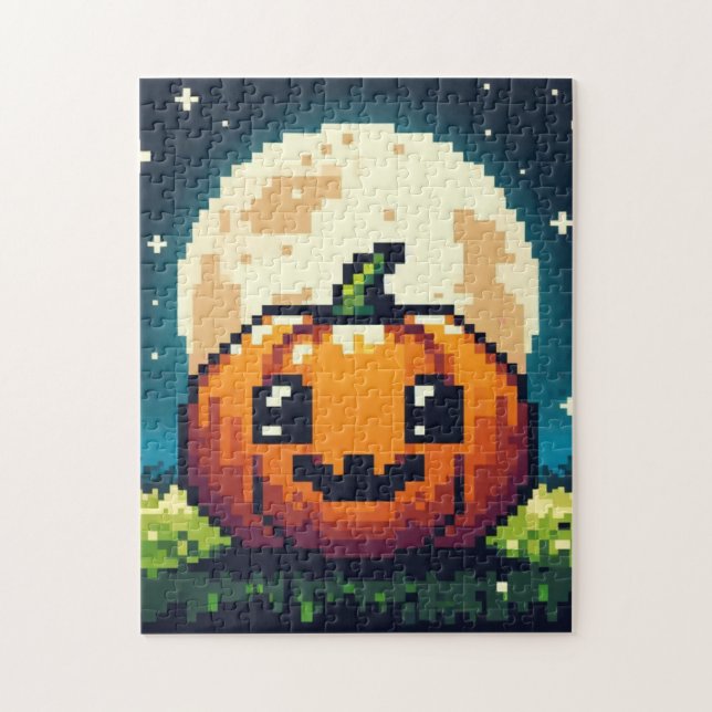 8-bit Halloween pumpkin under the moon Jigsaw Puzzle (Vertical)