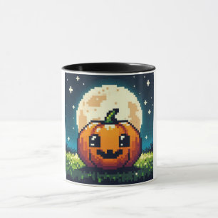8-bit Halloween pumpkin under the moon Mug