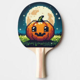 8-bit Halloween pumpkin under the moon Ping Pong Paddle