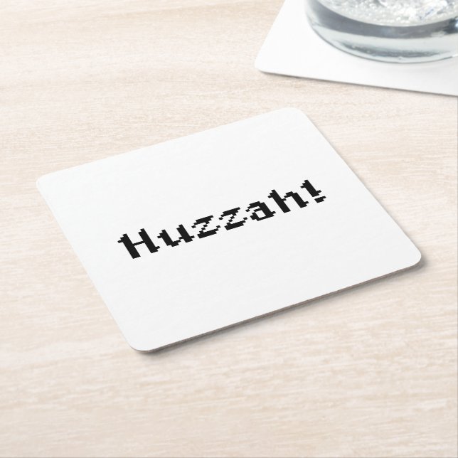8 Bit Huzzah! Square Paper Coaster (Angled)