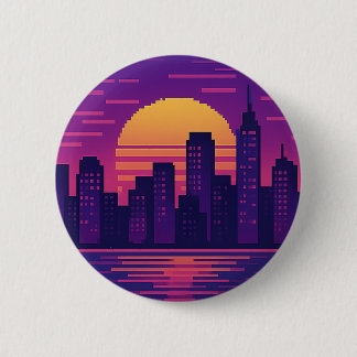 8 bit neon city badge