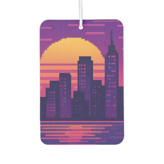 8 bit neon city badge car air freshener