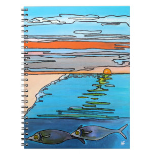 8-Bit Ocean Sunrise Painting by Alfred Fox Notebook