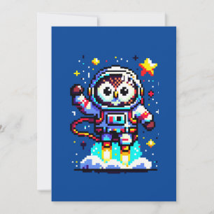 8-Bit Owl Astronaut - Retro Pixel Space Explorer Holiday Card