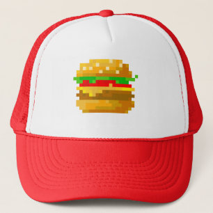 8-bit pixel art burger - colourful fast food trucker hat