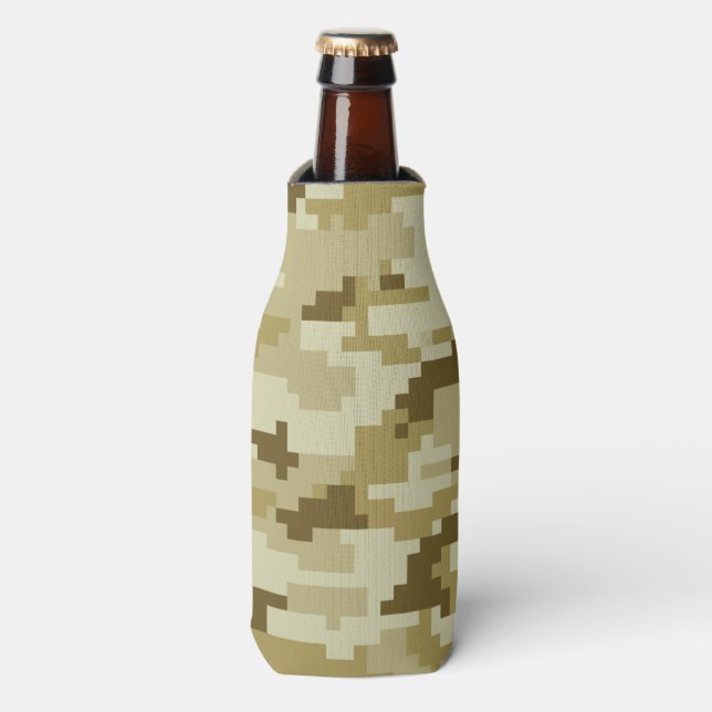 8 Bit Pixel Digital Desert Camouflage / Camo Bottle Cooler (Bottle Front)