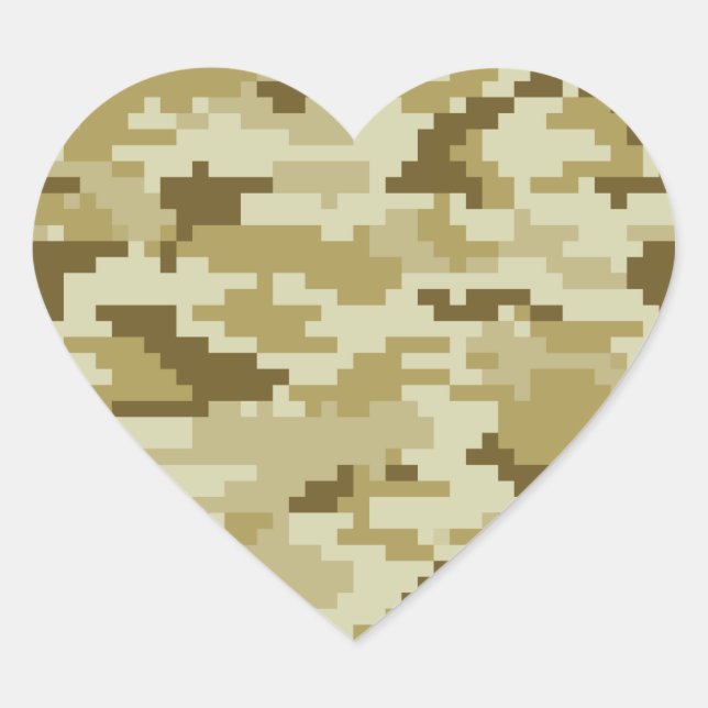 8 Bit Pixel Digital Desert Camouflage / Camo Heart Sticker (Front)