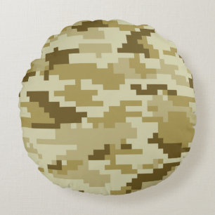 8 Bit Pixel Digital Desert Camouflage / Camo Round Cushion