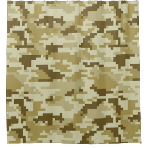 8 Bit Pixel Digital Desert Camouflage / Camo Shower Curtain