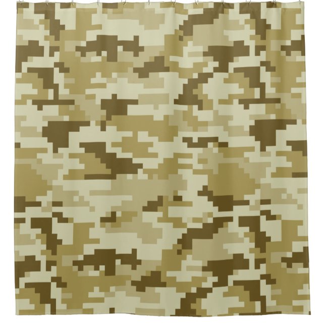 8 Bit Pixel Digital Desert Camouflage / Camo Shower Curtain (Front)