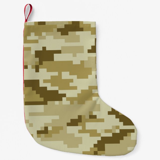 8 Bit Pixel Digital Desert Camouflage / Camo Small Christmas Stocking (Front)