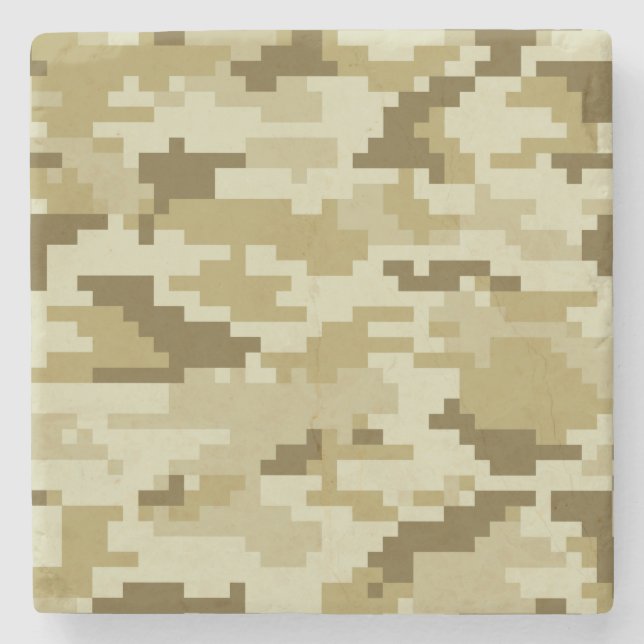 8 Bit Pixel Digital Desert Camouflage / Camo Stone Coaster (Front)