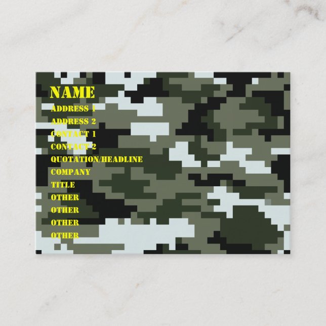 8 Bit Pixel Digital Urban Camouflage / Camo Business Card (Front)