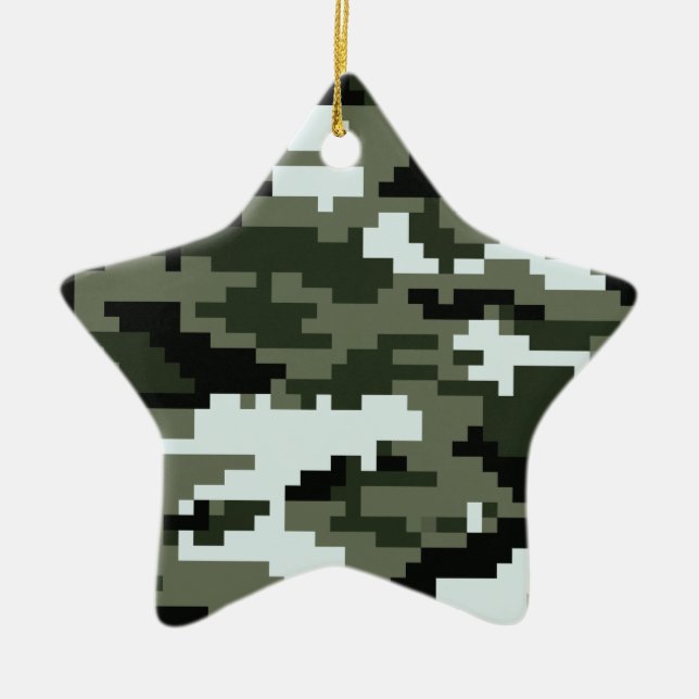 8 Bit Pixel Digital Urban Camouflage / Camo Ceramic Tree Decoration (Front)