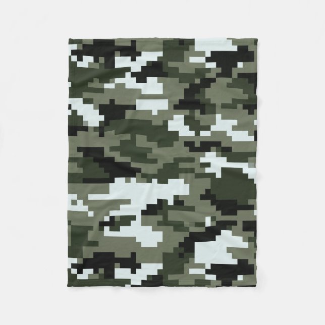 8 Bit Pixel Digital Urban Camouflage / Camo Fleece Blanket (Front)