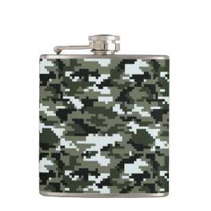 8 Bit Pixel Digital Urban Camouflage / Camo Hip Flask