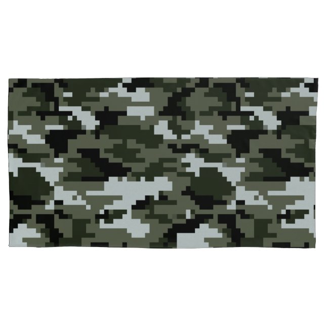 8 Bit Pixel Digital Urban Camouflage / Camo Pillowcase (Front-Left)