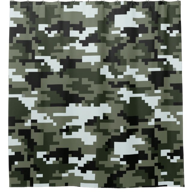 8 Bit Pixel Digital Urban Camouflage / Camo Shower Curtain (Front)