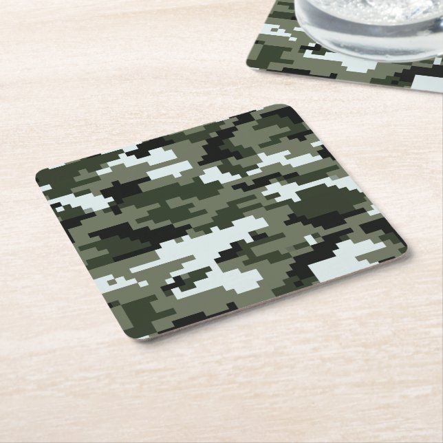 8 Bit Pixel Digital Urban Camouflage / Camo Square Paper Coaster (Angled)