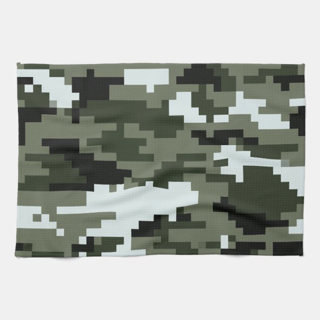 8 Bit Pixel Digital Urban Camouflage / Camo Tea Towel (Horizontal)