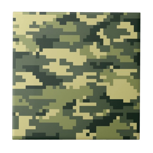 8 Bit Pixel Digital Woodland Camouflage / Camo Ceramic Tile (Front)