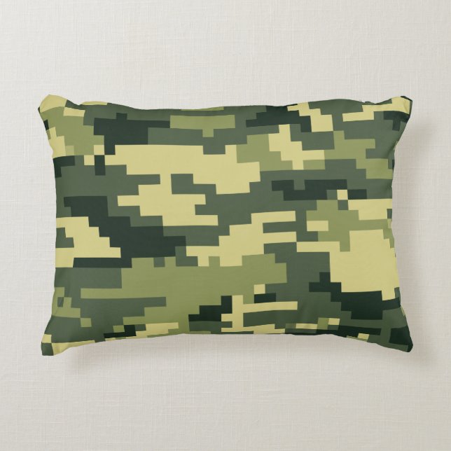 8 Bit Pixel Digital Woodland Camouflage / Camo Decorative Cushion (Front)
