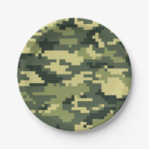 8 Bit Pixel Digital Woodland Camouflage / Camo Paper Plate
