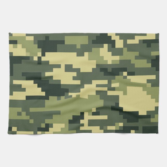 8 Bit Pixel Digital Woodland Camouflage / Camo Tea Towel (Horizontal)