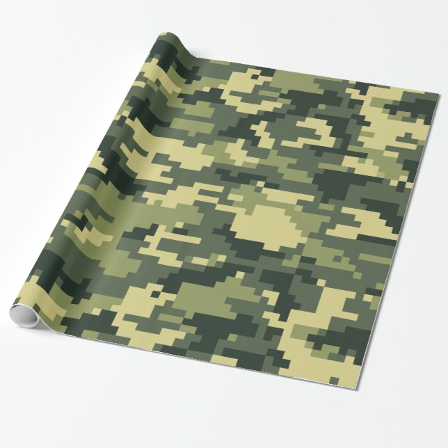 8 Bit Pixel Digital Woodland Camouflage / Camo Wrapping Paper (Unrolled)