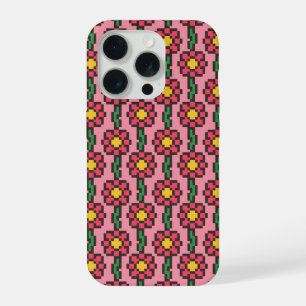 8-Bit Pixel Flower Pattern iPhone 15 Pro Case