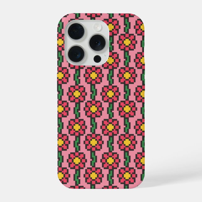 8-Bit Pixel Flower Pattern iPhone Case (Back)