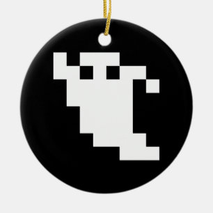 8 Bit Pixel Ghost Ceramic Tree Decoration