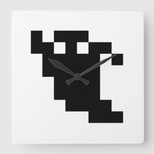 8 Bit Pixel Ghost Shadow Square Wall Clock