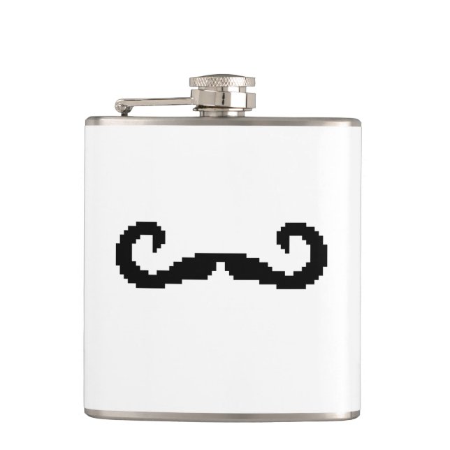 8 Bit Pixel Handlebar Moustache Hip Flask (Front)