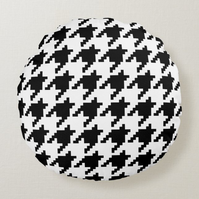 8 Bit Pixel Houndstooth Check Pattern Round Cushion (Front)