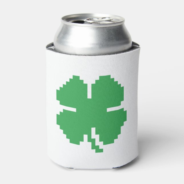 8 Bit Pixel Lucky Four Leaf Clover Can Cooler (Can Front)