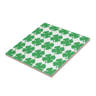 8 Bit Pixel Lucky Four Leaf Clover Ceramic Tile