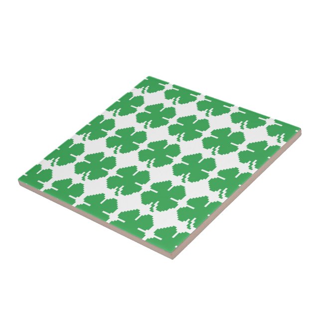 8 Bit Pixel Lucky Four Leaf Clover Ceramic Tile (Side)