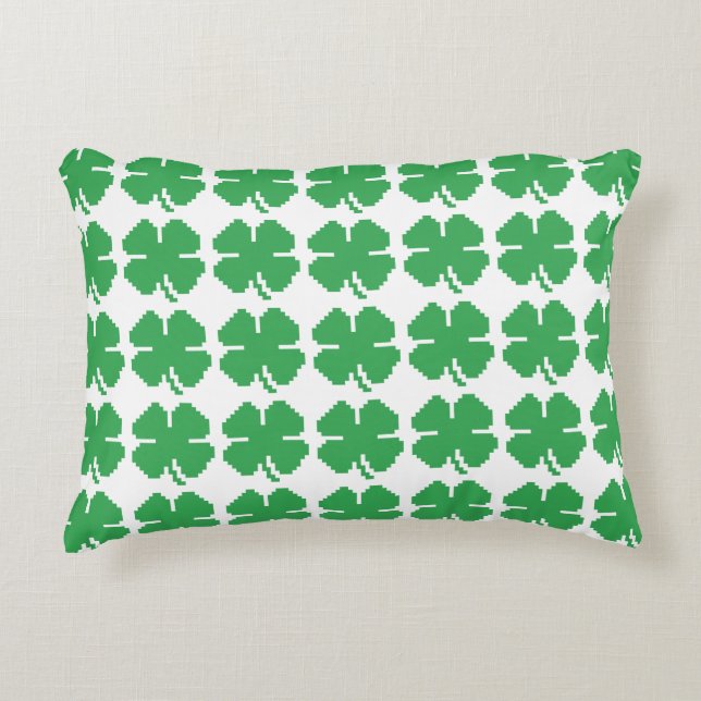 8 Bit Pixel Lucky Four Leaf Clover Decorative Cushion (Front)