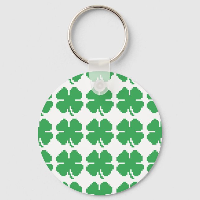8 Bit Pixel Lucky Four Leaf Clover Key Ring (Front)