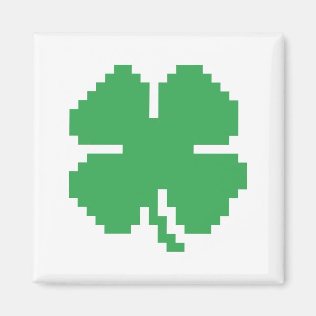 8 Bit Pixel Lucky Four Leaf Clover Magnet (Front)
