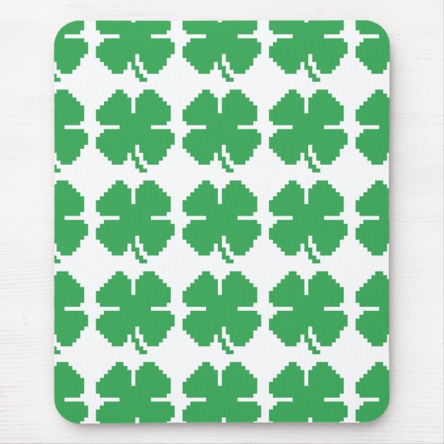 8 Bit Pixel Lucky Four Leaf Clover Mouse Pad (Front)