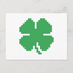 8 Bit Pixel Lucky Four Leaf Clover Postcard