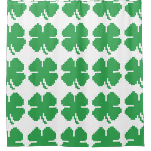 8 Bit Pixel Lucky Four Leaf Clover Shower Curtain