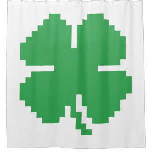 8 Bit Pixel Lucky Four Leaf Clover Shower Curtain