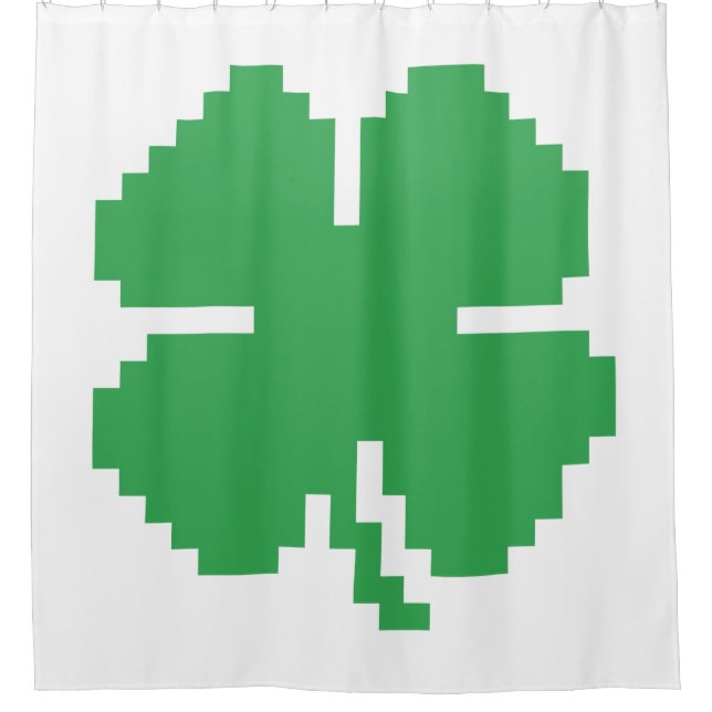 8 Bit Pixel Lucky Four Leaf Clover Shower Curtain (Front)