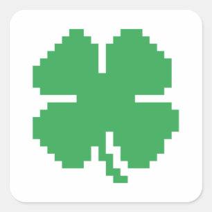 8 Bit Pixel Lucky Four Leaf Clover Square Sticker